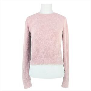 ARITZIA SUNDAY BEST Kitten Sweater in Blush Pink Sz S Furry Soft Eyelash Fringe
